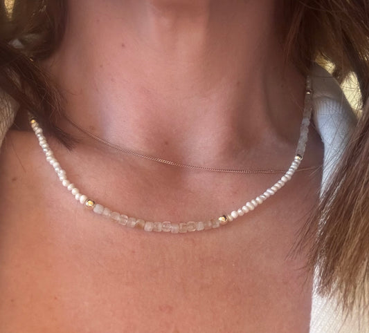 Citrine and pearl Beaded Necklace PREORDER