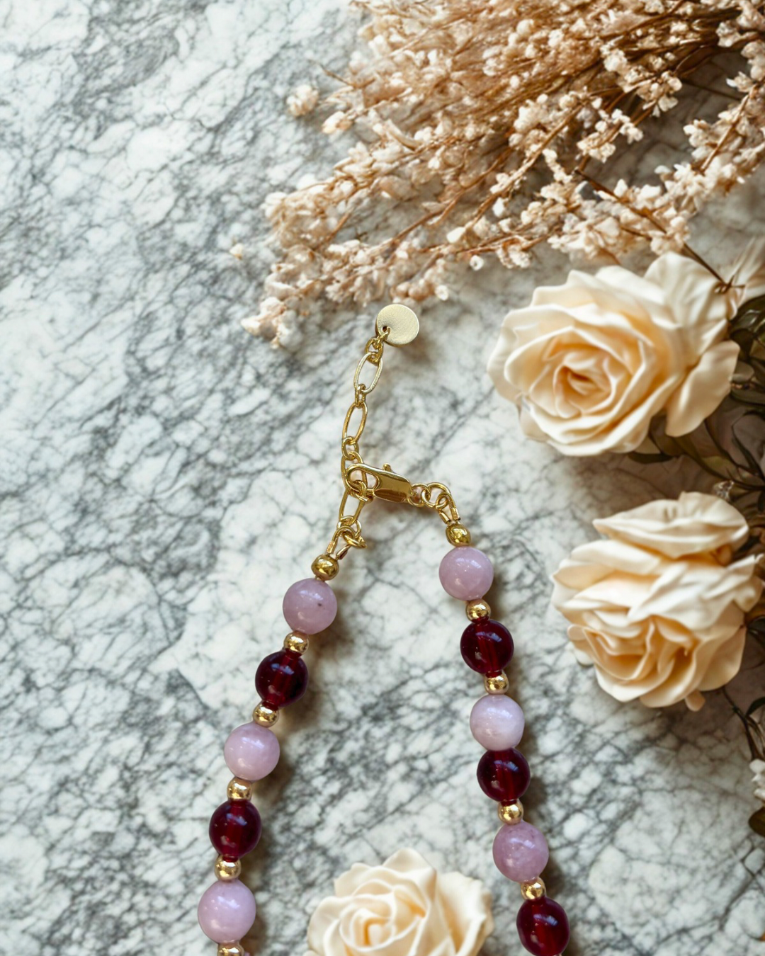 Pink & Red Agate Beaded Necklace PREORDER