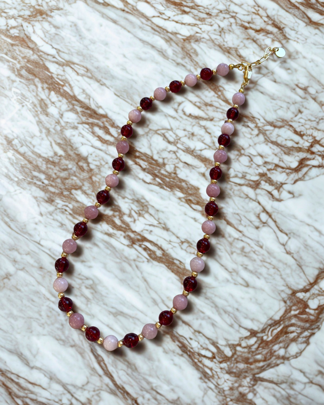 Pink & Red Agate Beaded Necklace PREORDER